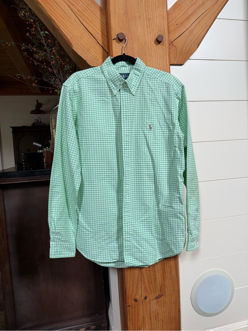 Ralph Lauren Light Green Gingham Button-Down Shirt